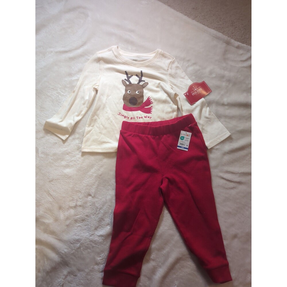 Holiday Time Cream and Red Reindeer Pajama Set